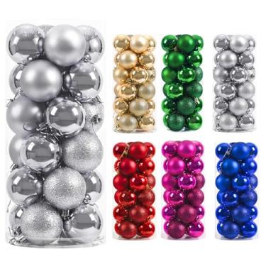 Imagem de Bola de Natal prateada de 24 quilates – Ornamentos de decoração de árvore de Natal inquebráveis de 3,8 cm para pendurar para árvore de Natal, férias, casamento, festa