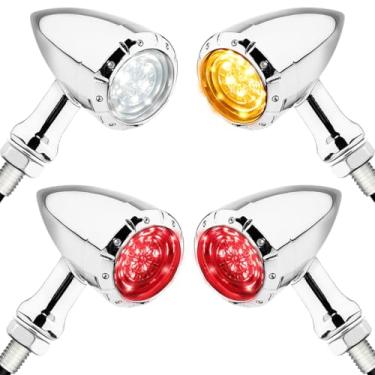 Imagem de Eagwinger Bala de seta LED para motocicleta, luzes piscantes SMD, sinais de direção traseiros (orifício de montagem de 10 mm) (cromo frontal + traseiro)