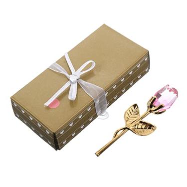 Imagem de 1 peça enfeite decorativo de flor rosa de cristal elegante para decoração de mesa de casa, presente de dia dos namorados, presente de aniversário para entes queridos