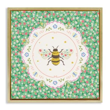 Imagem de Stupell Industries Arte de parede Spring Bee Delicate Florals marrom emoldurada flutuante, design por Angela Steahling, 18 x 18