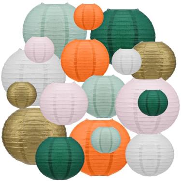 Imagem de 24 peças de lanternas de papel decorativas, lanternas de papel para pendurar em festas, decorações para chá de panela, rústico, neutro, boêmio, aniversário, casamento, decoração de casa (6 cores)