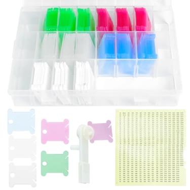 Imagem de Armazenamento organizador de fios de bordado, enrolador de bobina, suporte de linha de bobinas de fio dental, 1 removível 24 compartimentos com 150 bobinas de fio dental e números adesivos para