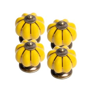 Imagem de Kit 4 Puxador Porcelana Colonial Móvel Gaveta Abobora (Amarelo - MPPON154)