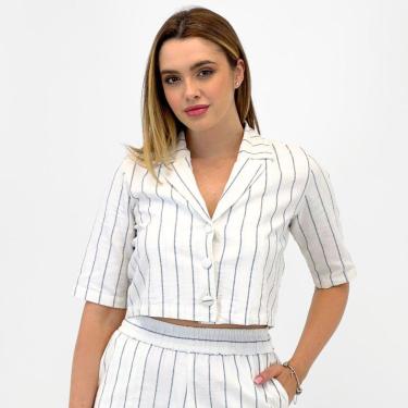 Imagem de Camisa Formitz Cropped Listrada Manga Curta Feminina-Feminino