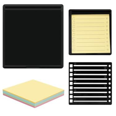 Imagem de Estêncil preto Post It, bloco de notas reutilizável com 100 notas multicoloridas, adequado para notas adesivas de 7 x 7 cm, kit de notas adesivas portátil para diário, planejamento e material escolar