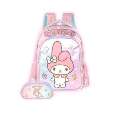 Imagem de Kit Mochila My Melody Costas E Estojo Triplo Meninas Escolar - My Melo