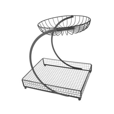 Imagem de YWJLQH Cesto de frutas de ferro, suporte de frutas de ferro, fruteira para de cozinha, decoração para frutas, petiscos, legumes, batatas, sala de, Preto 2 Camadas