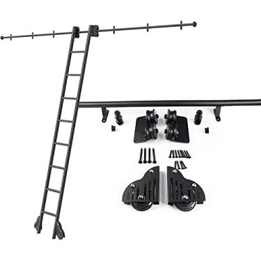 Imagem de Trilho de escada rolante de tubo redondo de aço de 1 a 6 m, kit de porta de celeiro deslizante preto biblioteca de escada deslizante conjunto completo de trilhos de rolamento, com rodízios de piso