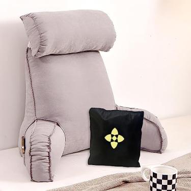 Imagem de Almofada de leitura/assento de cama com suporte de pescoço/braço, almofadas de leitura para suporte para as costas da cama, travesseiro de apoio para descanso traseiro com capa e bolsa laváveis, ótimo