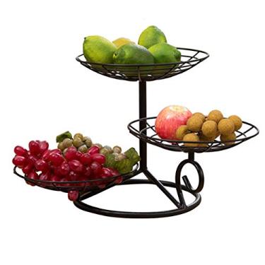 Imagem de Bancada de metal estilo nórdico, cesta de frutas, suporte removível de 3 níveis para reuniões domésticas, legumes, lanches, pão (preto 26,5 26,5 32 cm)