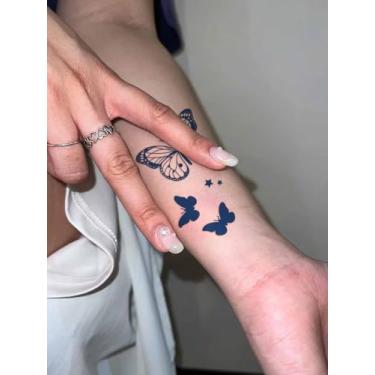 Imagem de Suco de ervas semipermanente tatuagem mágica movimento mini borboleta padrão não reflexivo pulso ombro pescoço braço perna clavícula corpo impermeável tatuagem não reflexiva adesivo 1 peça