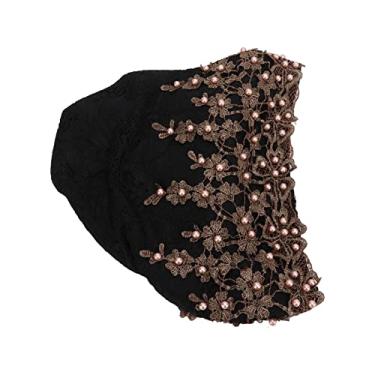 Imagem de Acouto Turbante Bordado Vintage Envolve Mulheres – Material de Renda Macia Com Chapéu de lã Com Contas, Uso Diário Ideal, Queda de Cabelo, Chapéu Muçulmano e Acessório de Moda (Preto)