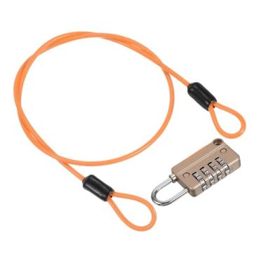 Imagem de PATIKIL Cabo de aço de segurança com trava de combinação de 4 dígitos, 1 conjunto de corda de fio de segurança revestida de 1,6 m cadeado de laço duplo para bagagem de viagem ao ar livre, ouro laranja