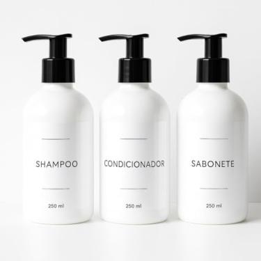 Imagem de Kit Para Banheiro Frasco Dispenser Branco Para Saboneteira Shampoo e Condicionador 250ml