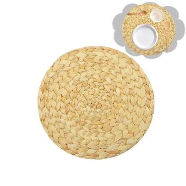 Imagem de HSYHKDSY Jogo americano redondo elíptico de jacinto de água natural de 10-36 cm para mesa de jantar, jogo americano grande feito à mão resistente ao calor (natural 35 cm b)