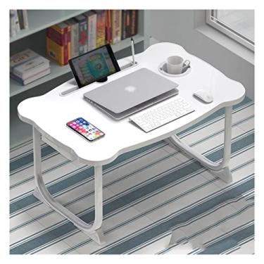 Imagem de Mesa de cama multifuncional moderna para laptop, compartimento para cartão/gaveta/suporte de copos/bandeja de cama portátil com perna dobrável, mesa de cama para comer e escrever (branco 50 cm)