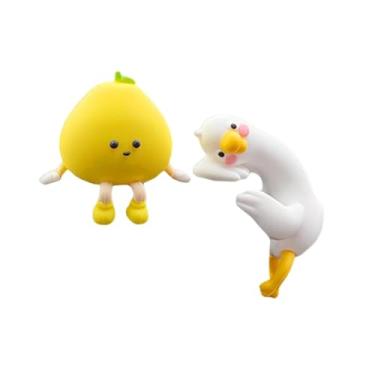 Imagem de Wswqop Conjunto de 2 Miniaturas Colecionáveis ​​de Monitores de Computador: Pomelo e Ganso Branco - Lindas e Divertidas Decorações para Telas de Controle