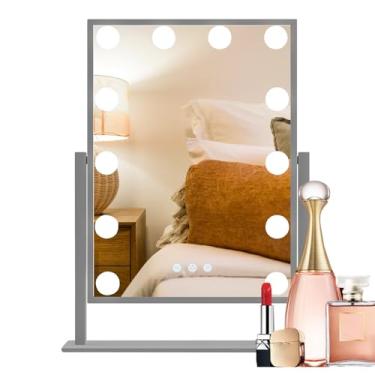 Imagem de Espelho de Maquilhagem com Luz - Controlo Tátil de 3 Cores, Portátil e com Dimmer - Espelho de Maquilhagem LED para Casa de Banho | Para Mulheres E Raparigas Mãe Filha Casa De Banho Quarto