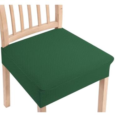 Imagem de Smiry Capas de assento de jacquard elásticas para cadeiras de sala de jantar, conjunto de 6, capas protetoras de assento laváveis removíveis, sem capas traseiras, verde esmeralda