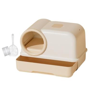 Imagem de Ｂｅｓｇａ Caixa de areia para gatos fechada, à prova de respingos, com pá, suprimentos para animais de estimação, bandeja de areia para gatinhos, penico para, Bege