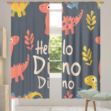 Imagem de 2 conjuntos de painéis de dinossauro Hello Dino lindas cortinas transparentes arejadas com filtro leve painéis de cortina leve cortina de porta para janela para sala de estar, quarto, jantar, 84