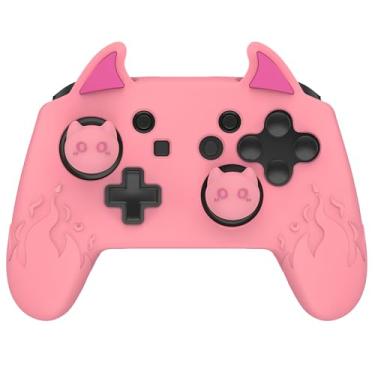 Imagem de playvital Cute Demon Silicone Grip Cover for Nintendo Switch Pro Controller, Anti-Slip, Kawaii Protective Skin with Joystick Caps and Stickers Compatible with Nintendo Switch Pro- Pink