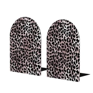 Imagem de Padrão de impressão de leopardo grande suporte de livros de madeira decorativo antiderrapante resistente terminais de livro para mesa de escritório em casa biblioteca de estudo escolar divisórias de