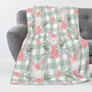 Imagem de Cobertor luxuoso de pelúcia de Páscoa, coelhinho, flor, ovo de Páscoa, búfalo, xadrez xadrez para sofá, leve, macio e quente, cobertores para sofá-cama sala de estar na primavera 101,6 cm x 76,2 cm