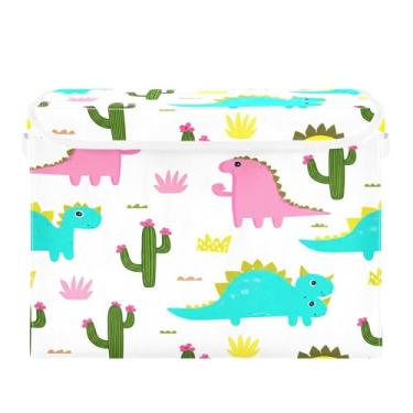 Imagem de SEHANY Cestas de armazenamento engraçadas de dinossauro com tampas, organizador de caixa de armazenamento dobrável, caixas de armazenamento de armário de tecido para roupas cobertor de escritório