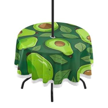 Imagem de ATTX Toalha de mesa redonda pequena com fatias de abacate ao ar livre – 152 cm, impermeável, à prova de derramamento, uso interno/externo, com orifício para guarda-chuva com zíper para acampamento