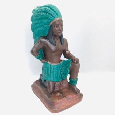 Imagem de Imagem Caboclo Pena Verde Escultura Resina Estatua 23 Cm - Lua Mistica