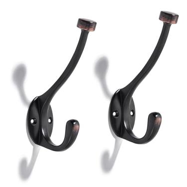 Imagem de CABDM O pacote com 3 ganchos para casacos resistentes são adequados para sobretudos, chapéus, chaves/bolsas/roupões de banho, e os ganchos de bronze polido a óleo são adequados para uso doméstico e