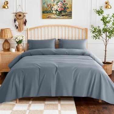 Imagem de SONORO KATE Lençóis de cama 100% algodão egípcio - 800 fios, lençóis de cama de cetim de hotel 5 estrelas, resfriamento, macio e respirável, cabe em bolsos profundos de 40 cm - 4 peças (azul francês