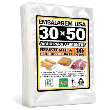 Imagem de Saco a Vácuo Liso Sem Ranhuras [30x50 cm] [10 Micras] [500 Unidades] - Para Seladora de Câmara e Bico - Embalagem Profissional Resistente Reforçada Alimentício BPA Free