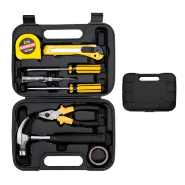 Imagem de Kit de Ferramentas Completo com 8 Peças, Martelo, Trena 2m, Alicate, Chaves de Fenda, Estilete, Fita Isolante 5m, Maleta Organizadora, Amarelo com Preto