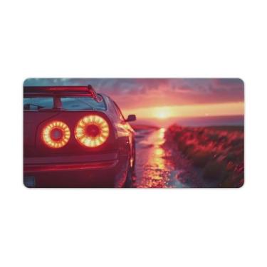 Imagem de FoRes Tapete de mouse vermelho JDM Car R32 Sunset Art Grande Gaming Base de borracha antiderrapante Tapete de mesa para laptop, acessórios de computador, suprimentos para escritório, casa, 30 x 60 cm