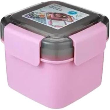 Imagem de Saladeira Rosa de Dois Níveis com Talheres, 1,1 Litros, Elegante