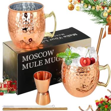 Imagem de Canecas de cobre Moscow Mule - Conjunto de 2 canecas de aço inoxidável 530 ml seguras para alimentos, perfeitas para coquetéis e água fria (1)