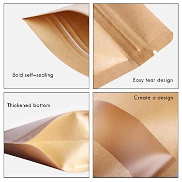 Imagem de Haofy 50 Unidades de Sacos de pé, Sacos de Armazenamento de Alimentos de Kraft Com Fecho de Correr Resselável e Janela Fosca, Entalhe de Rasgo Em Forma de U para Lanches de café de (Amarela)