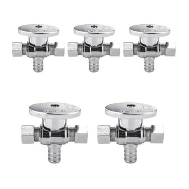 Imagem de Pacote com 5 válvulas de parada de ângulo de saída dupla, válvula de ângulo Niikappu de 1/4 de volta, 1/5.1 cm Pex B x 3/20.3 cm OD x 3/20.3 cm OD válvula de fechamento de pia de compressão, latão