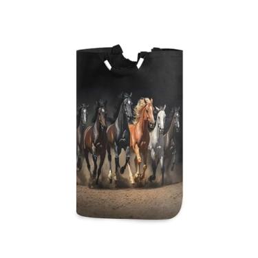 Imagem de xigua Cavalos galopando grande cesto de roupa suja com alça, cesto de roupas dobrável para organização de brinquedos e roupas no quarto, banheiro e lavanderia