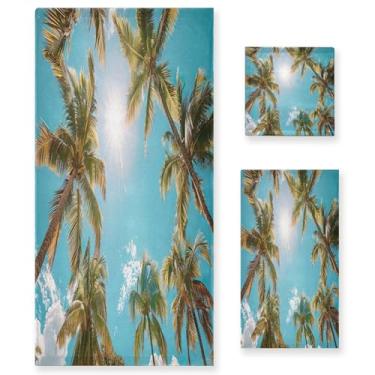 Imagem de xigua Conjunto de toalhas de banheiro de palmeiras absorventes macias 3 peças toalha de banho toalha de mão toalhas decorativas para banheiro, academia, hotel, praia, piscina