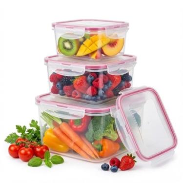 Imagem de Kit 3 Potes Herméticos Quadrados (Livre de BPA) com Trava e Vedação em Silicone: Ideal para Freezer e Micro-ondas