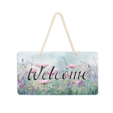 Imagem de Burbuja Aquarela Flores silvestres no prado (3) Placa de boas-vindas para porta da frente, placa de boas-vindas de PVC para pendurar na parede, decoração de férias, 15 x 28 cm