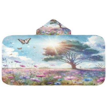 Imagem de Burbuja Sunny Field Toalha de banho com capuz para crianças, toalha de praia de pelúcia macia absorvente para meninas e meninos 3-10 anos, 61 x 127 cm