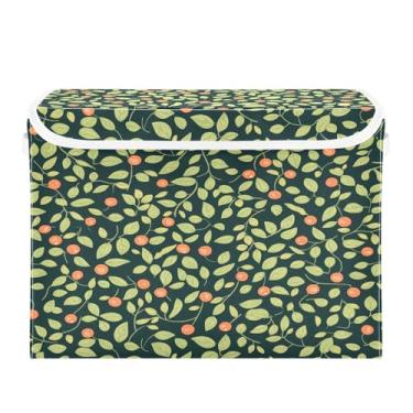 Imagem de CEBUGI Caixotes de armazenamento com tampas, caixa de armazenamento de tecido dobrável, folhas de azevinho e frutas silvestres organizadoras para armário de casa prateleiras de quarto 40 x 30 x 39 cm