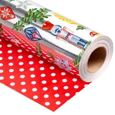 Imagem de Burymento Papel de embrulho de Natal, quebra-nozes prata reversível, bolas de cristal, sinos de vento, design de papel de embrulho adequado para o Natal, mini rolo (43 cm x 32,8 pés)