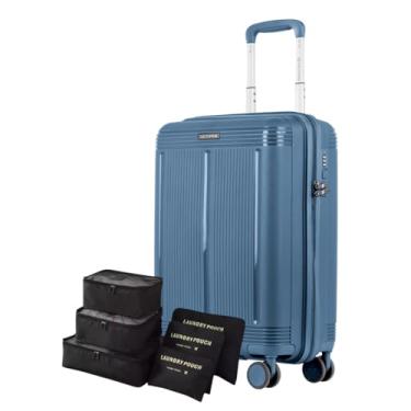 Imagem de Mala de Bordo Polipropileno, Cadeado, Rodas 360° Silenciosas + Kit Organizador Necessaire p Meias Calcinhas e Sapatos – Pulse (Azul, Bordo 10kg)
