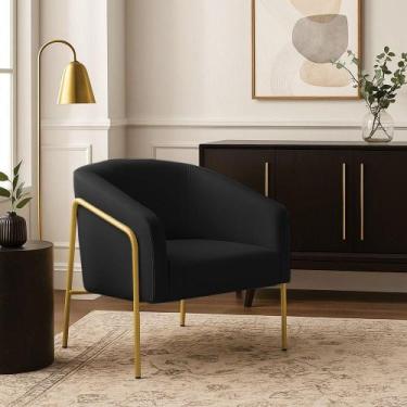 Imagem de Poltrona Sala Industrial Alta Dourado Stella Veludo Preto D03 - D'ross