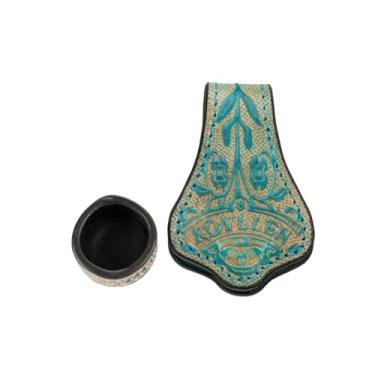 Imagem de KONLLEN Suporte de giz gravado em couro magnético vegetal curtido para sinuca acessórios de bilhar silenciosos